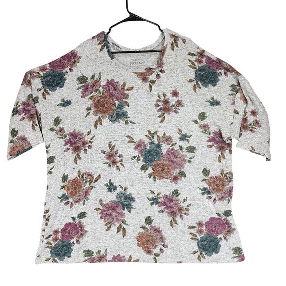 Torrid T Shirt Top 4 Super Soft Plush Knit Floral Gray Pink 54x30 Stretch Comfy - Picture 1 of 11